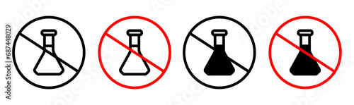 Chemical free icon. no harmful preservative or zero added sulphate or artificial chemical in product symbol set. free from harmful chemical additive vector line logo 