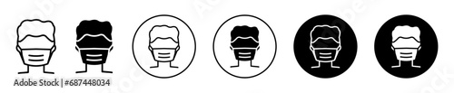 Face mask icon. surgical medical mouth face mask symbol set. infection or covid19 virus protection from flu and pollution face mask vector line logo