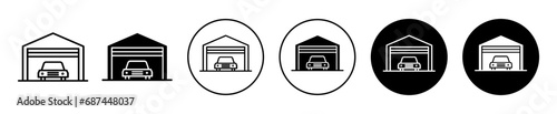 Garage icon. car rental or automotive repair shop or garage service to wash automobile vehicle symbol set. auto garage building for mechanic vector line logo 