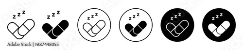 sleeping pills icon. sleep help drug or medicament pill or tablet and supplement symbol set. sleeping disorder or asleep capsule vector line logo. insomnia sleeping pill sign.