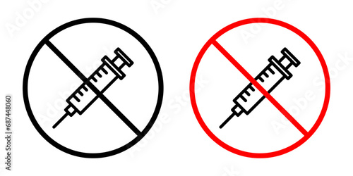 No Steroids Icon. banned drugs or prohibited anti doping injection steroid or vaccine syringe symbol set. stop steroids supplement medical injection or syringe vector line logo