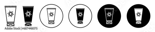 Sun cream icon. summer skin protection from ultra violet uv ray like uva, uvb or spf sunscreen body lotion cosmetic tube symbol set.  block sun beam or sunlight from reaching skin sunscreen vector  