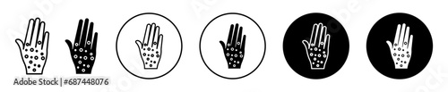 Rash hand icon. palm infected due to eczema bacterial infection cause itching hand skin symbol set. allergic reaction hand rash vector line logo photo