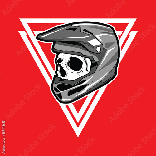 Skull head wearing motocycle helmet vector drawing