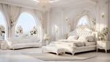 Luxury bedroom with white theme.

