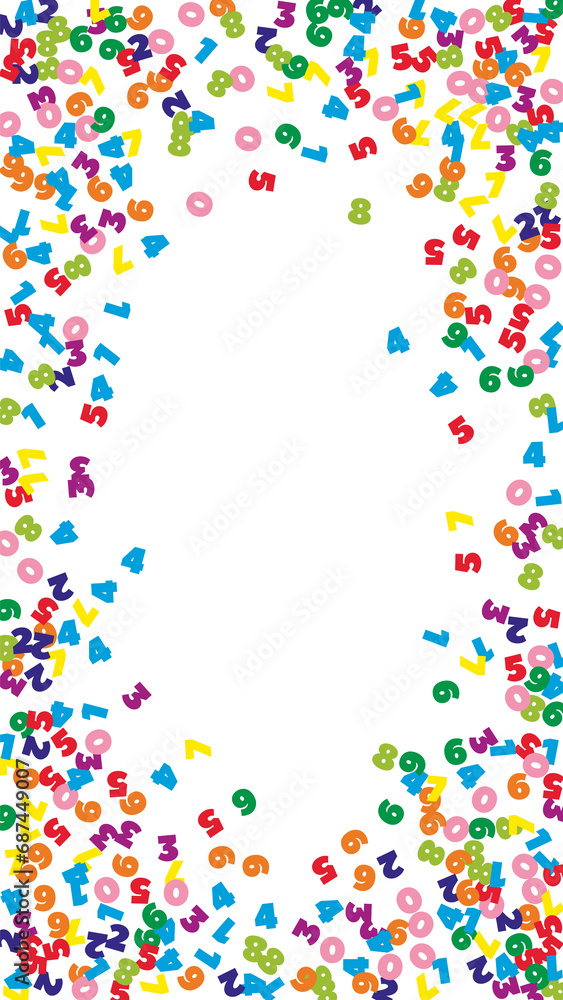 Falling colorful numbers. Math study concept with flying digits. Bewitching back to school mathematics banner on white background. Falling numbers illustration. Falling colorful numbers. Math study concept with flying digits. Bewitching back to school mathematics banner on white background. Falling numbers illustration.