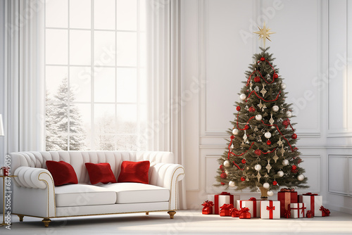 Christmas tree inside a minimalist living room 