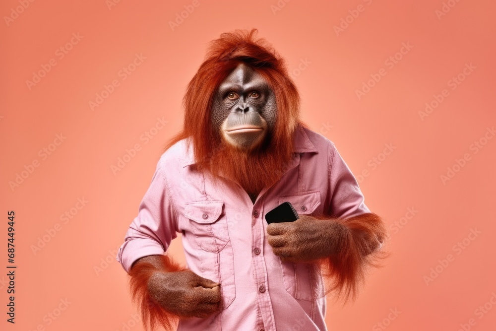 Fototapeta premium Casual Orangutan with Smartphone