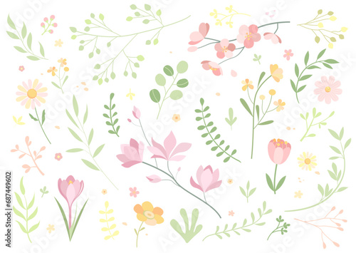 Wallpaper Mural Spring flower set with botanical elements.Set of different isolated flowers,leaves,branches.Magnolia,crocus,sakura,chamomile,primrose,eucalyptus.Floral collection for your design.Vector illustration. Torontodigital.ca