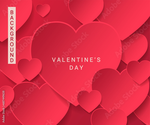 Bright red banner,poster,card for Valentine's day. Background from hearts. Red on red. Template for flyer, greeting, invitation for february 14.Vector illustration in paper style.