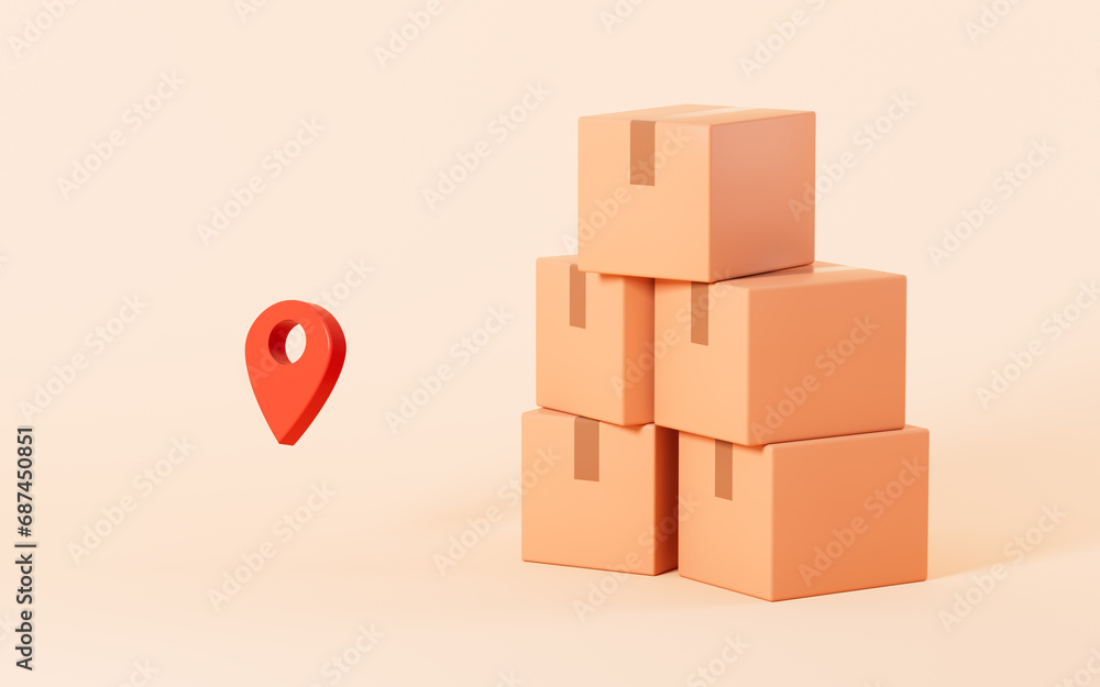 Obraz premium Cartoon package and GPS positioning, express delivery, 3d rendering.