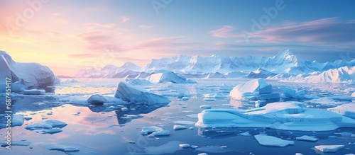 Arctic icebergs at sunset