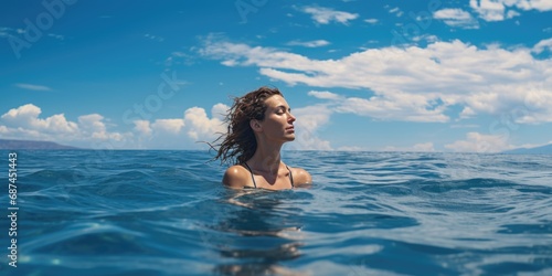 Joyful woman swimming in the sea
