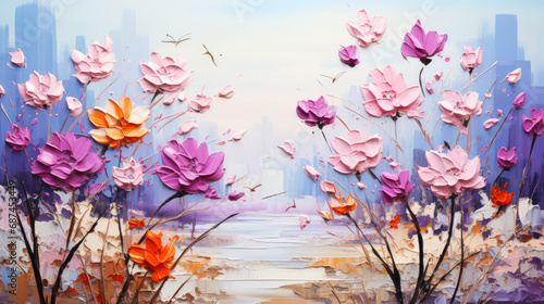 Watercolor painting of blooming magnolia flowers on the background.