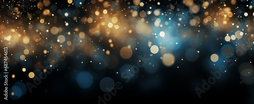 holiday illumination and decoration concept - christmas garland bokeh lights over dark blue background