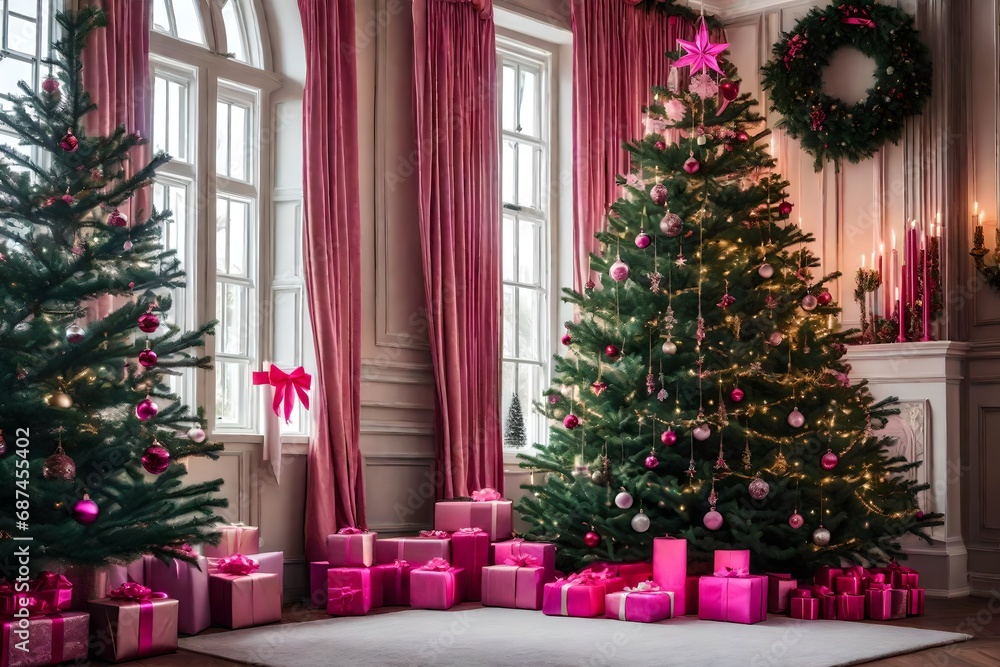 christmas tree with gifts room created with AI.