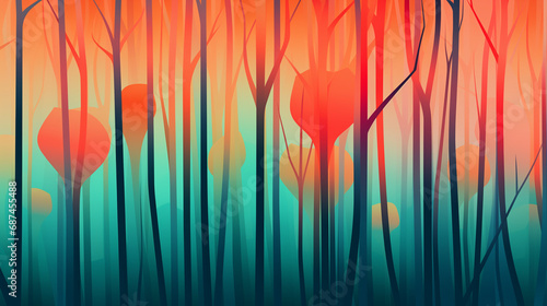 Motif coloré arbres et végétaux dans une forêt colorée, peinture numérique photo