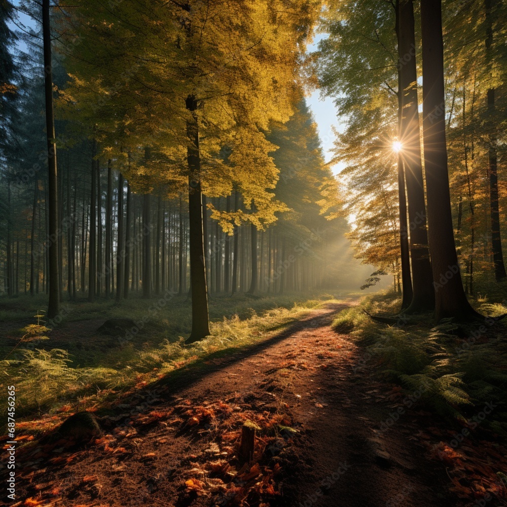 Light through the autumn forest