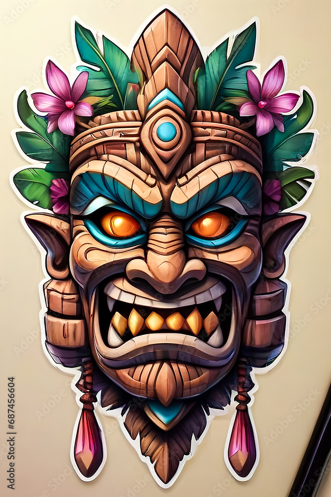 Geometric Tiki Art in Vibrant Colors, Abstract Head with Shapes, Colorful Circles and Triangles Portrait, Modern Artistic Female Portrait, Mosaic of Shapes male Head symbol Geometric Tiki Art in Vibrant Colors, Abstract Head with Shapes, Colorful Circles and Triangles Portrait, Modern Artistic Female Portrait, Mosaic of Shapes male Head symbol