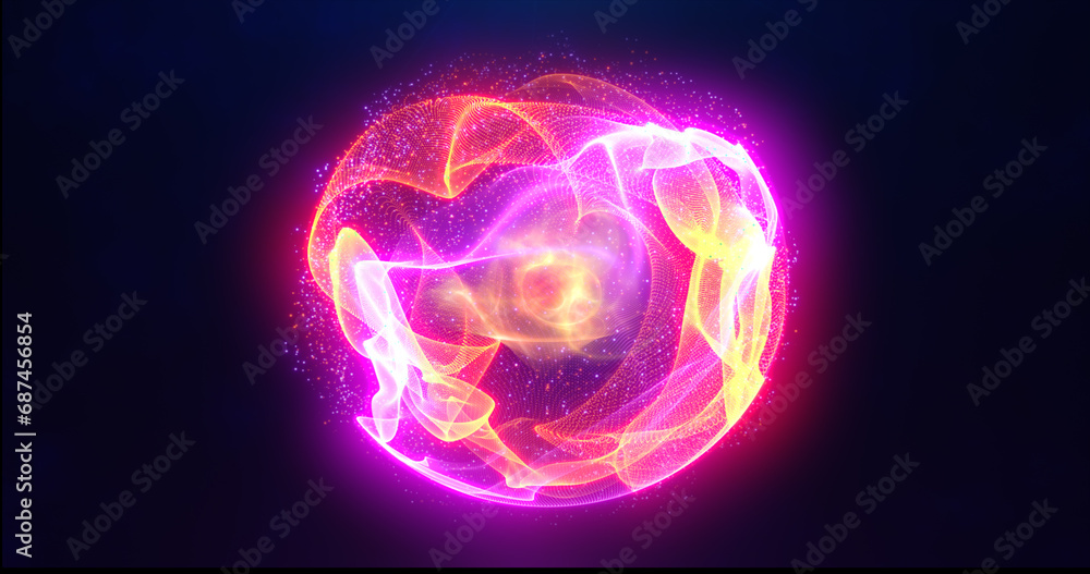 Abstract energy sphere with glowing bright particles, atom from energy scientific futuristic hi-tech background Abstract energy sphere with glowing bright particles, atom from energy scientific futuristic hi-tech background