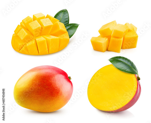 Mango collection isolated. Mango on white. Full depth of field. With clipping path.