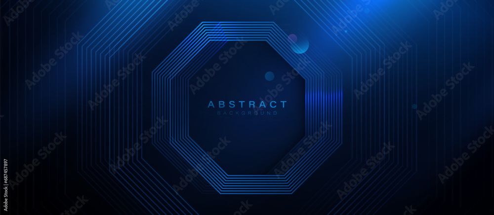 Blue abstract hexagon geometric lines futuristic digital high-technology background. Sci-fi scene. Vector illustration - obrazy, fototapety, plakaty 