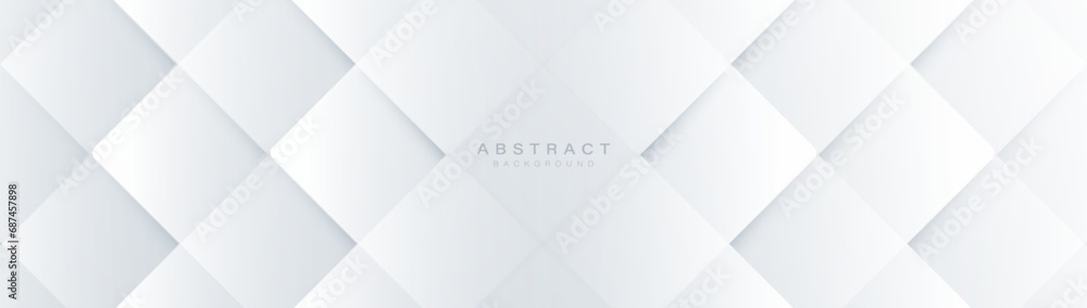 White cube boxes pattern wall background. Minimal trendy clean geometry banner. Vector illustration - obrazy, fototapety, plakaty 