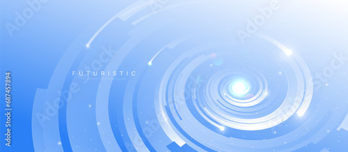 Abstract white modern swirl square in a Circle shape on a blue background. Futuristic concept background. Banner vector design