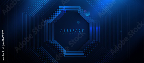 Blue abstract hexagon geometric lines futuristic digital high-technology background. Sci-fi scene. Vector illustration