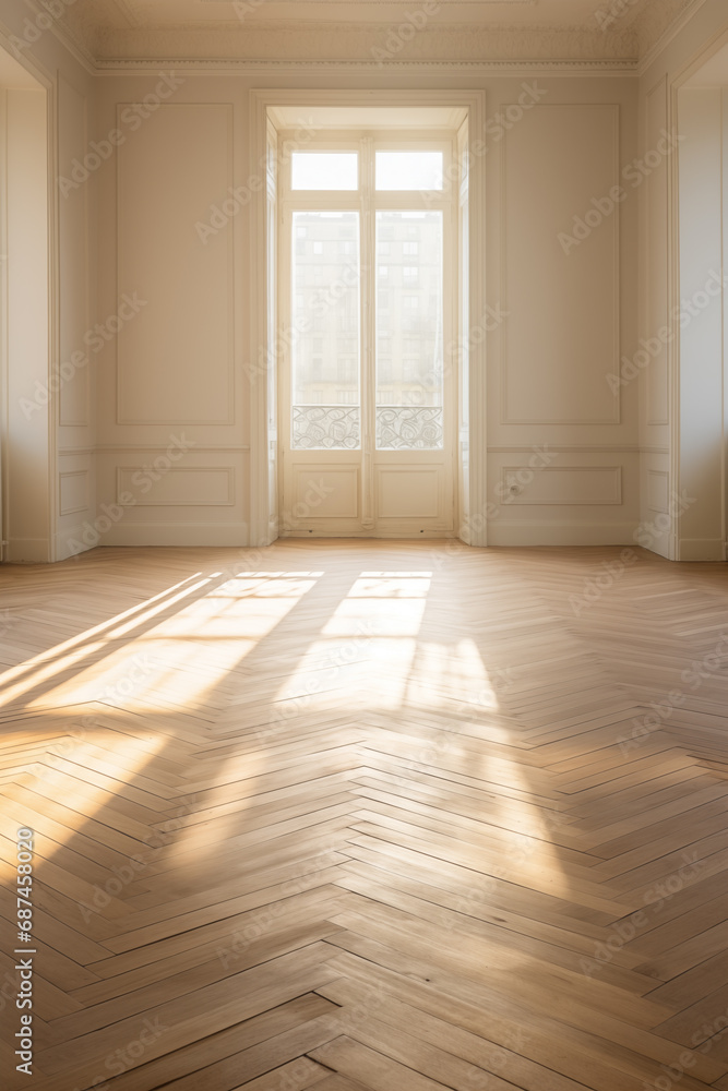 Fototapeta premium Modern Interior Design: Bright and Empty Living Space with Wooden Texture