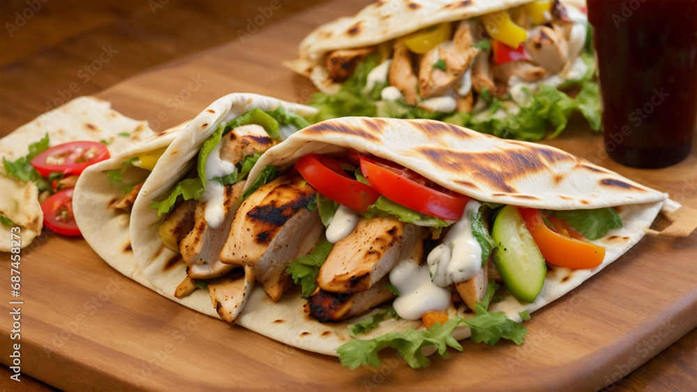 Sizzling Shawarma Delight: Pita, Chicken, and Fresh Fixings