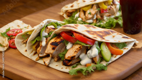 Sizzling Shawarma Delight: Pita, Chicken, and Fresh Fixings