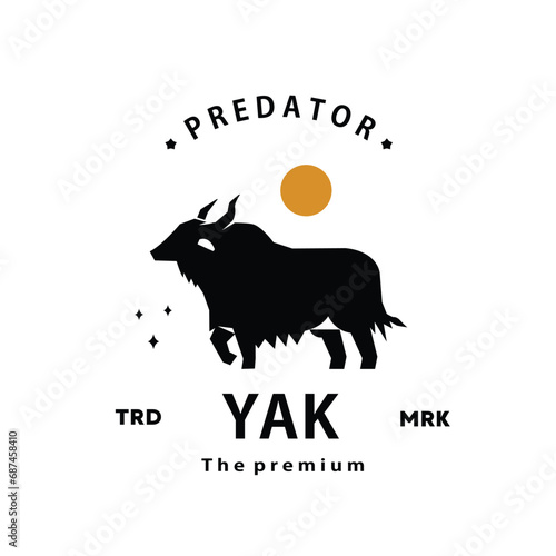 vintage retro hipster yak logo vector outline silhouette art icon