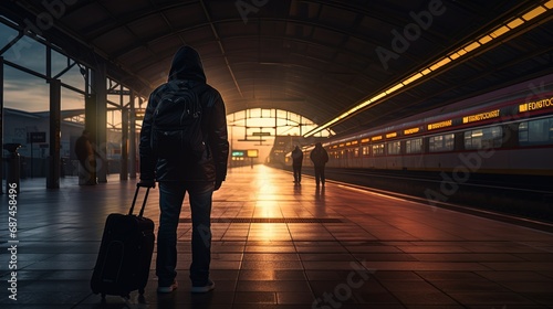 lonely traveler standing at an empty station, where empty platforms express the topic of loneliness in travels
