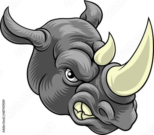 Rhino Rhinoceros Mean Angry Cartoon Sports Mascot photo