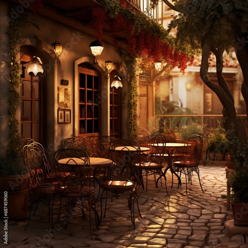 Romantic outdoor seating of a cafe