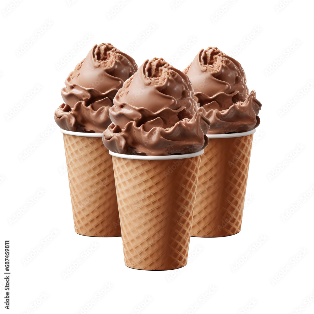Chocolate ice cream scoops in a paper cup isolated on a white background Chocolate ice cream scoops in a paper cup isolated on a white background