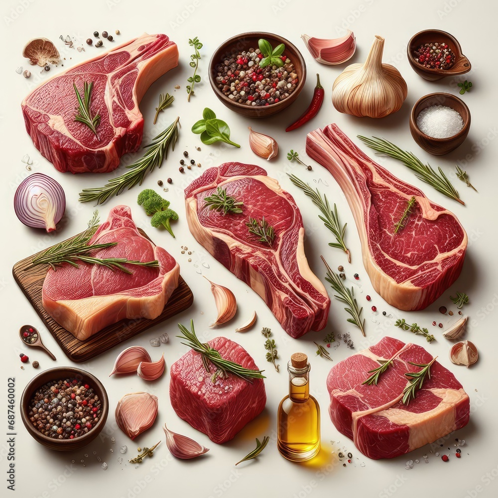 Raw meat, fresh pork vacuum-packed in polythene, isolated on white background. Set of different photos for design. Raw meat, fresh pork vacuum-packed in polythene, isolated on white background. Set of different photos for design.