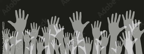 Outstretched, growing hands. The multicultural concept of the community team. Vector illustration.
