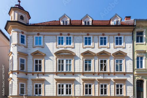 Ljubljana Slovenia. 10-03-2023.  Building facades in Ljubljana in Slovenia