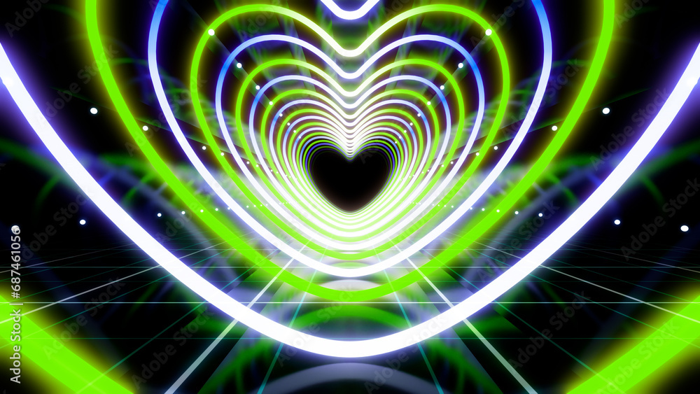 Heart Neon Line love tunnel glowing fluorescent lights corridor stage CG illustration Heart Neon Line love tunnel glowing fluorescent lights corridor stage CG illustration