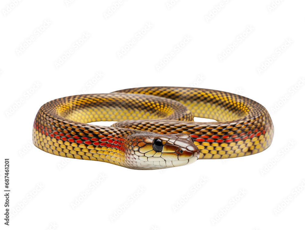 A garter snake with green and yellow stripes on a transparent background. A garter snake with green and yellow stripes on a transparent background.