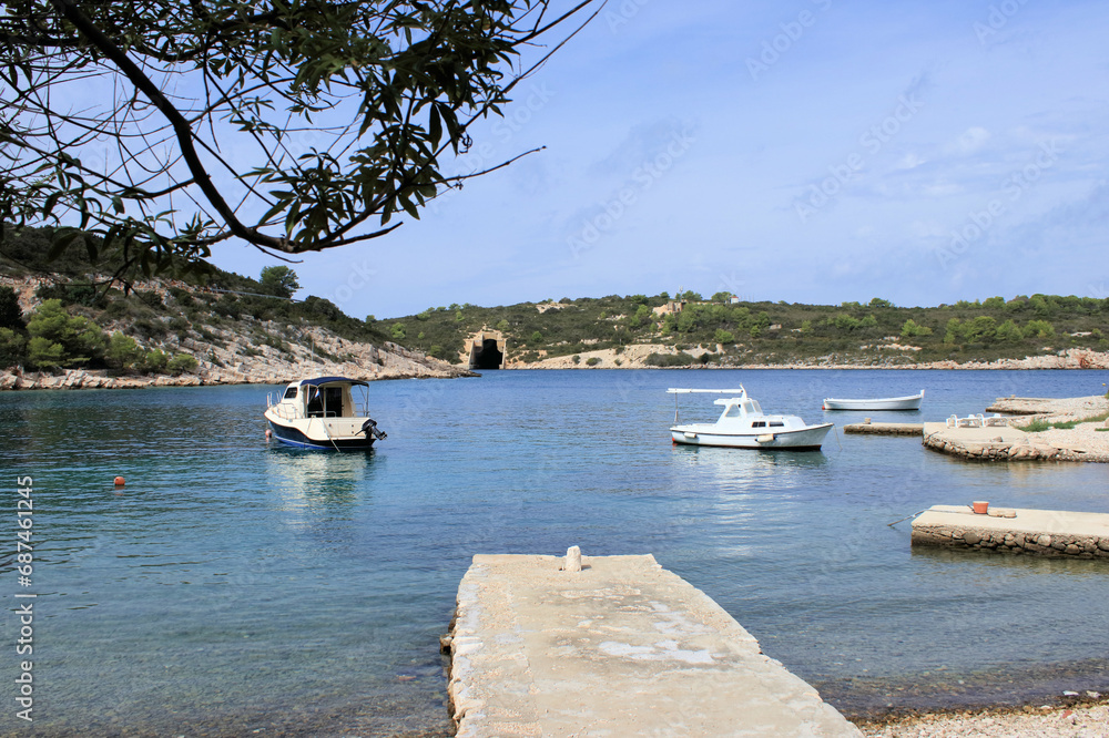Obraz premium the Rogacic bay with submarine bunker, the island Vis, Croatia