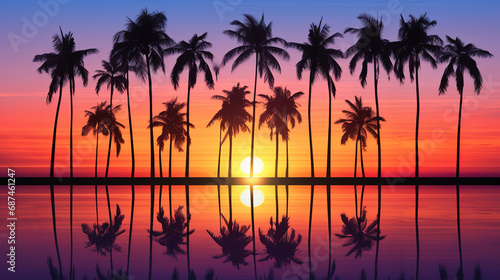 Tropical Sunset with Palm Tree Reflections