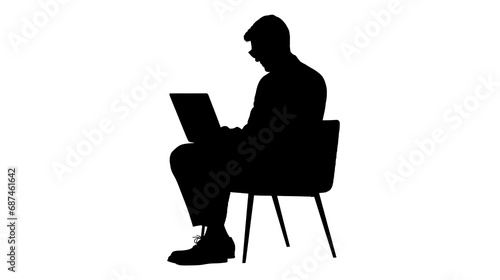 Silhouette of a person working on a laptop, transparent background, symbolizing remote work, technology, and business.