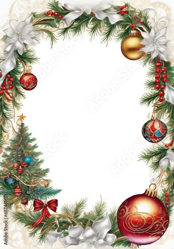 christmas frame with branches and balls