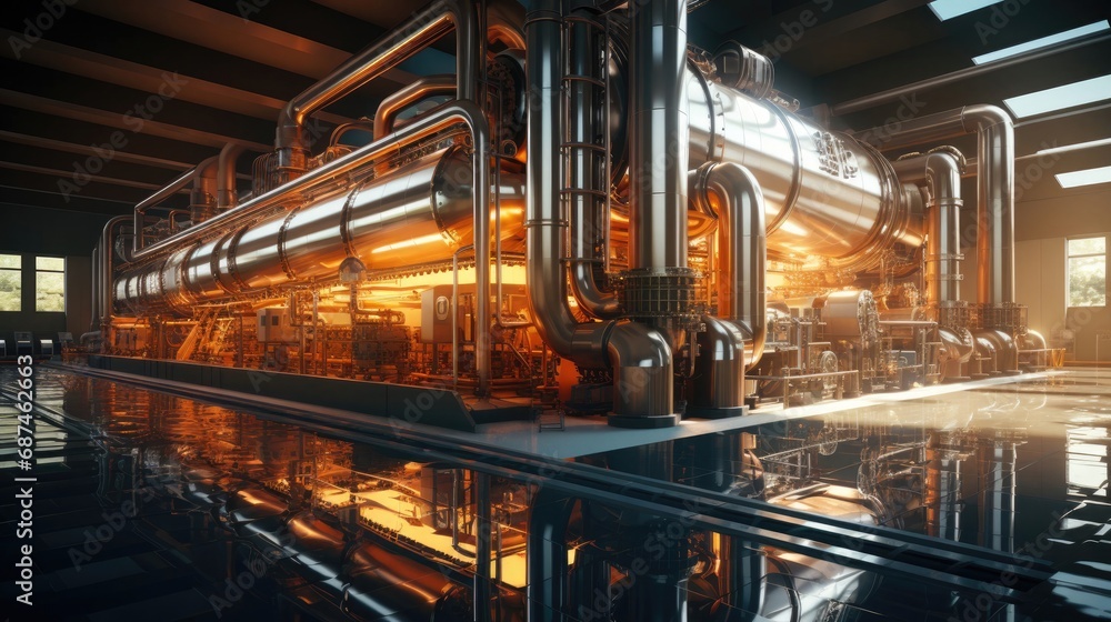 Equipment with pipes and containers of an industrial chemical oil refinery Equipment with pipes and containers of an industrial chemical oil refinery