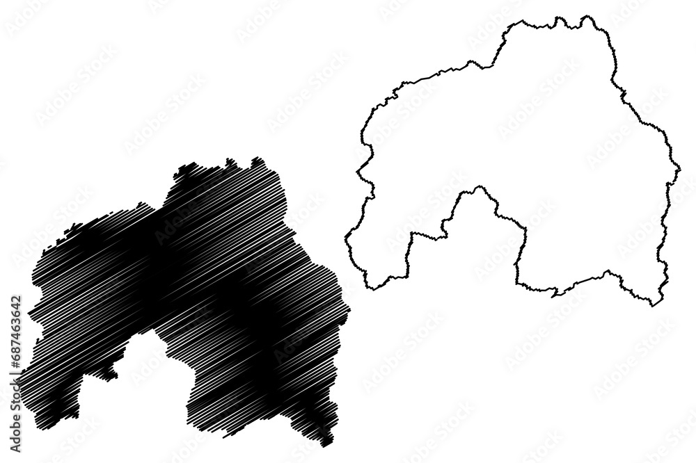 Landeck district (Republic of Austria or Österreich, Tyrol or Tirol state) map vector illustration, scribble sketch Bezirk Landeck map