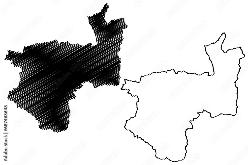 Kufstein district (Republic of Austria or Österreich, Tyrol or Tirol state) map vector illustration, scribble sketch Bezirk Kufstein map