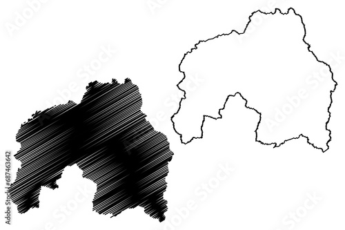 Landeck district (Republic of Austria or Österreich, Tyrol or Tirol state) map vector illustration, scribble sketch Bezirk Landeck map